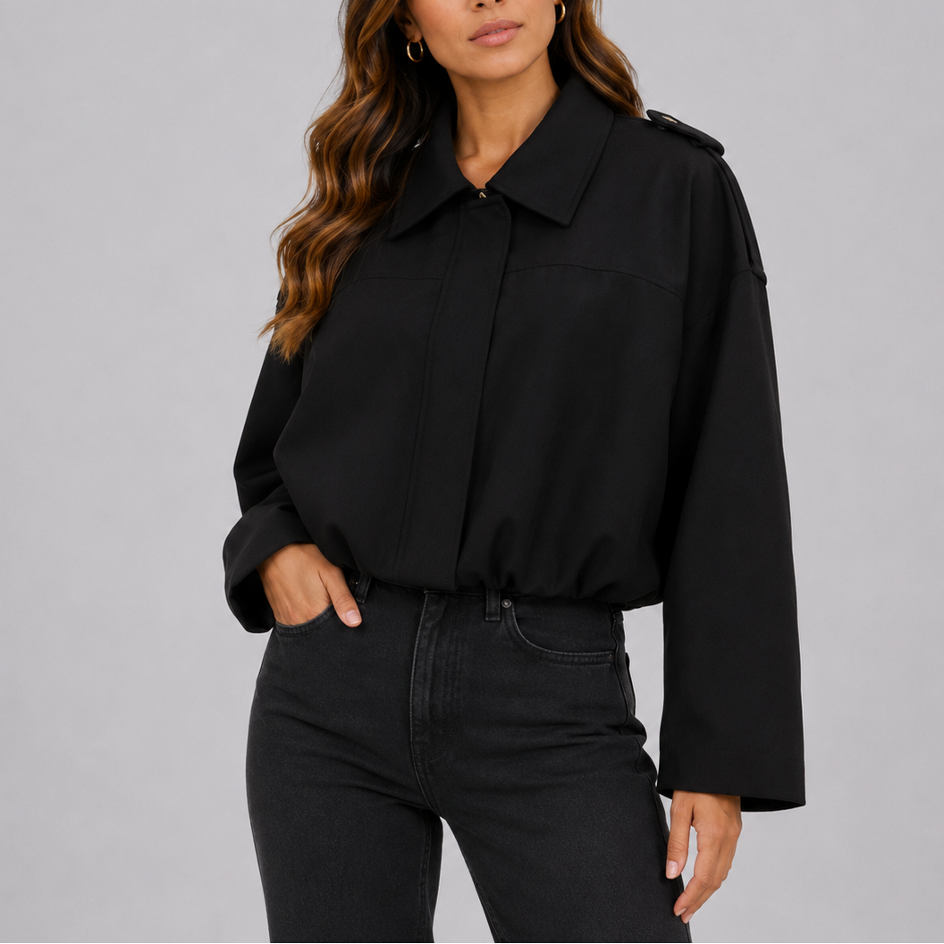 Sable Women's Bomber Jacket featuring an oversized suede look and relaxed fit, perfect for stylish layering in any season. 1