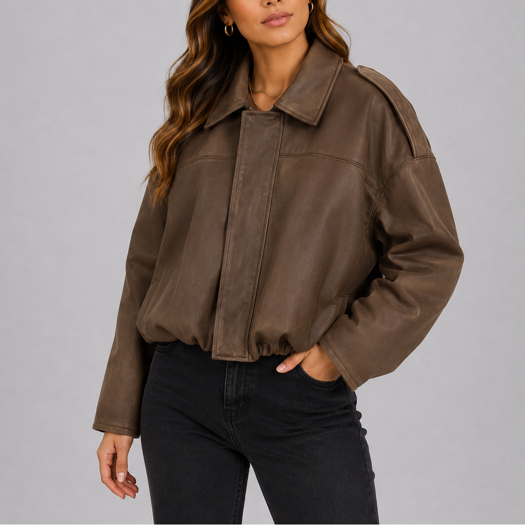 Sable Women's Bomber Jacket featuring an oversized suede look and relaxed fit, perfect for stylish layering in any season. 2