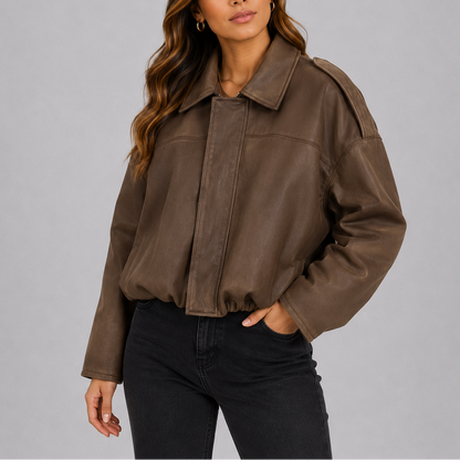 Sable Women's Bomber Jacket featuring an oversized suede look and relaxed fit, perfect for stylish layering in any season. 2