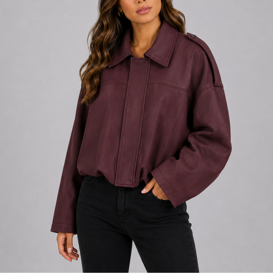 Sable Women's Bomber Jacket featuring an oversized suede look and relaxed fit, perfect for stylish layering in any season. 3