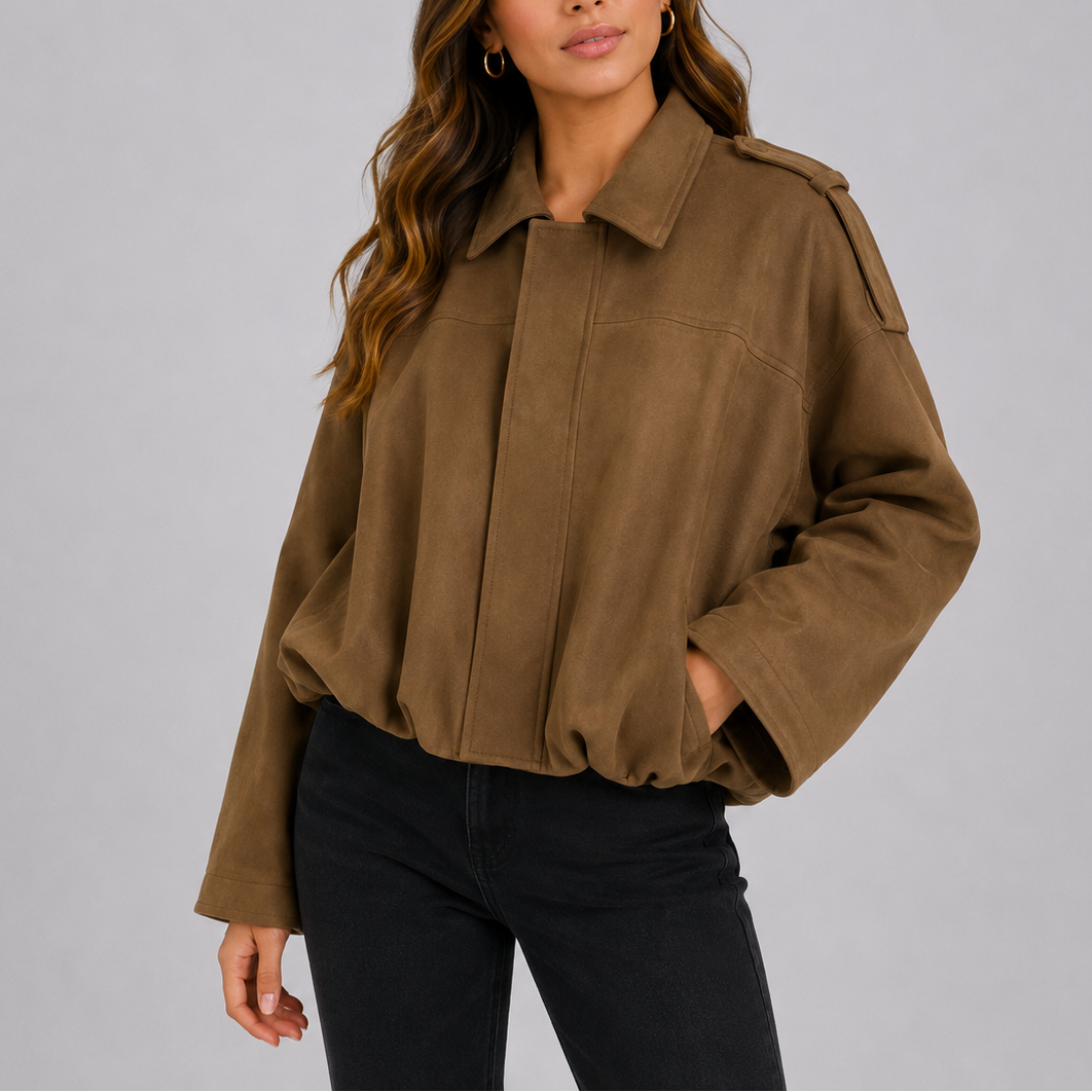Sable Women's Bomber Jacket featuring an oversized suede look and relaxed fit, perfect for stylish layering in any season. 4