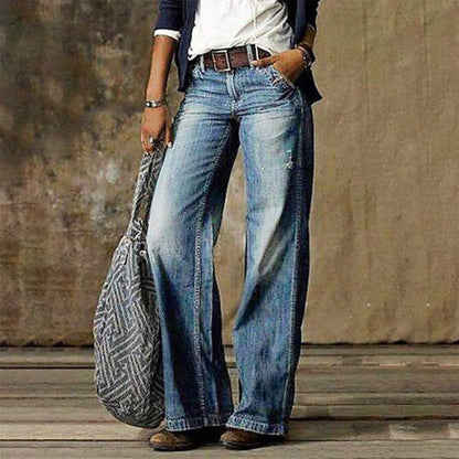 Sassy Women's Wide Leg Jeans featuring a vintage design and a flattering cut, perfect for stylish casual wear. 0