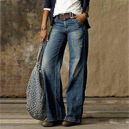 Sassy Women's Wide Leg Jeans featuring a vintage design and a flattering cut, perfect for stylish casual wear. 1