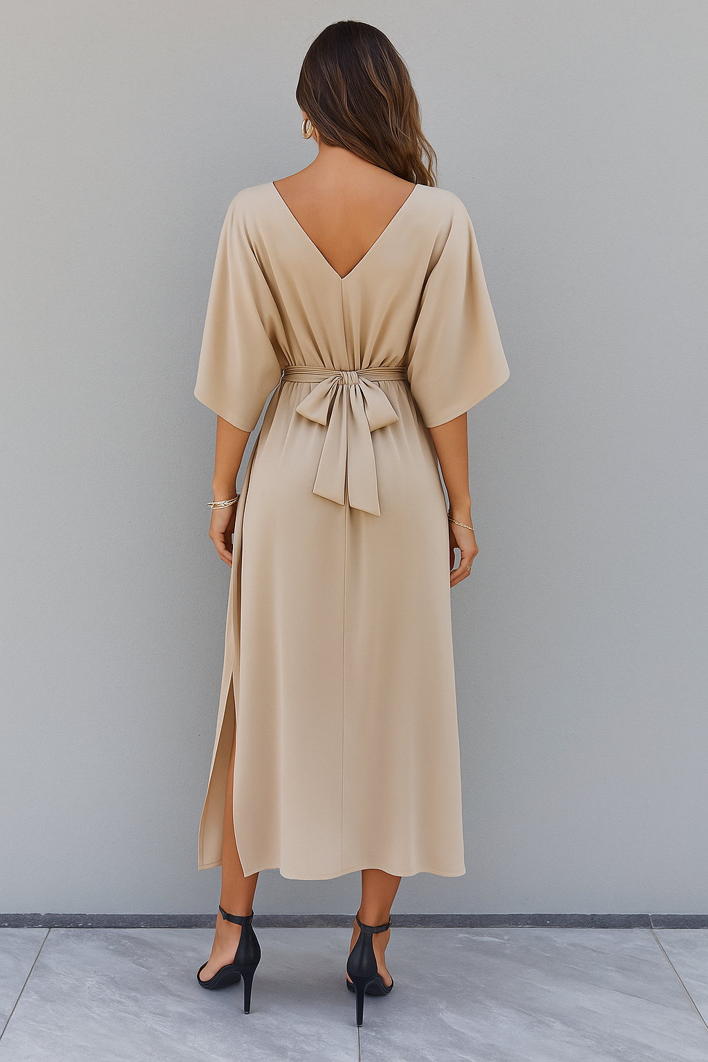 Sera Maxi Dress featuring a stylish V-neck design and adjustable tie waist, perfect for summer outings and special occasions. 2