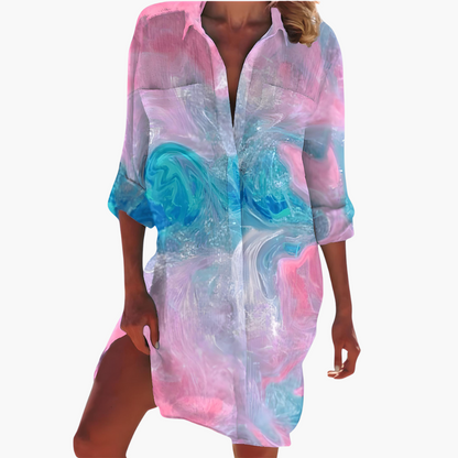 Sera Women’s Summer Dress featuring long sleeves and a stylish button placket, perfect for warm weather fashion. 3