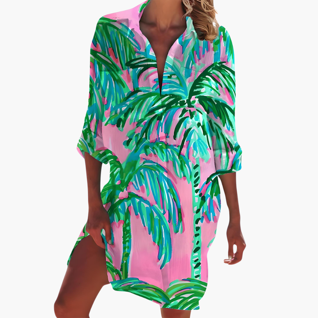 Sera Women’s Summer Dress featuring long sleeves and a stylish button placket, perfect for warm weather fashion. 5