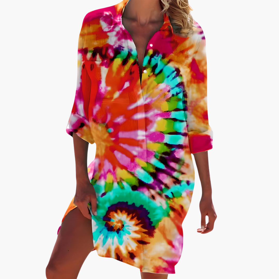 Sera Women’s Summer Dress featuring long sleeves and a stylish button placket, perfect for warm weather fashion. 7