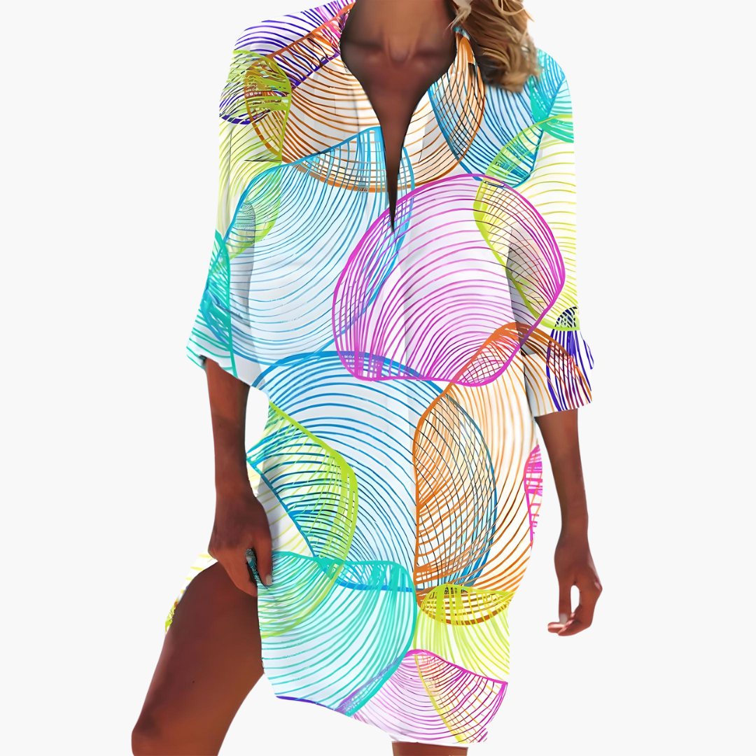 Sera Women’s Summer Dress featuring long sleeves and a stylish button placket, perfect for warm weather fashion. 8