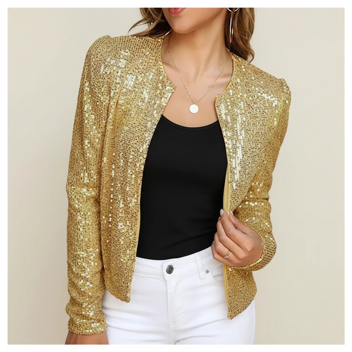 Sera Women's Evening Jacket featuring an open front and a stunning sequin design, perfect for adding glamour to any formal outfit. 0