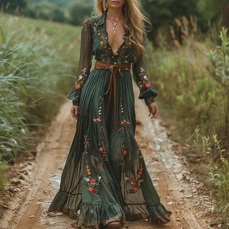 Sera Women’s Maxi Dress featuring a vibrant floral print and elegant pleated design, perfect for summer outings and special occasions. 0