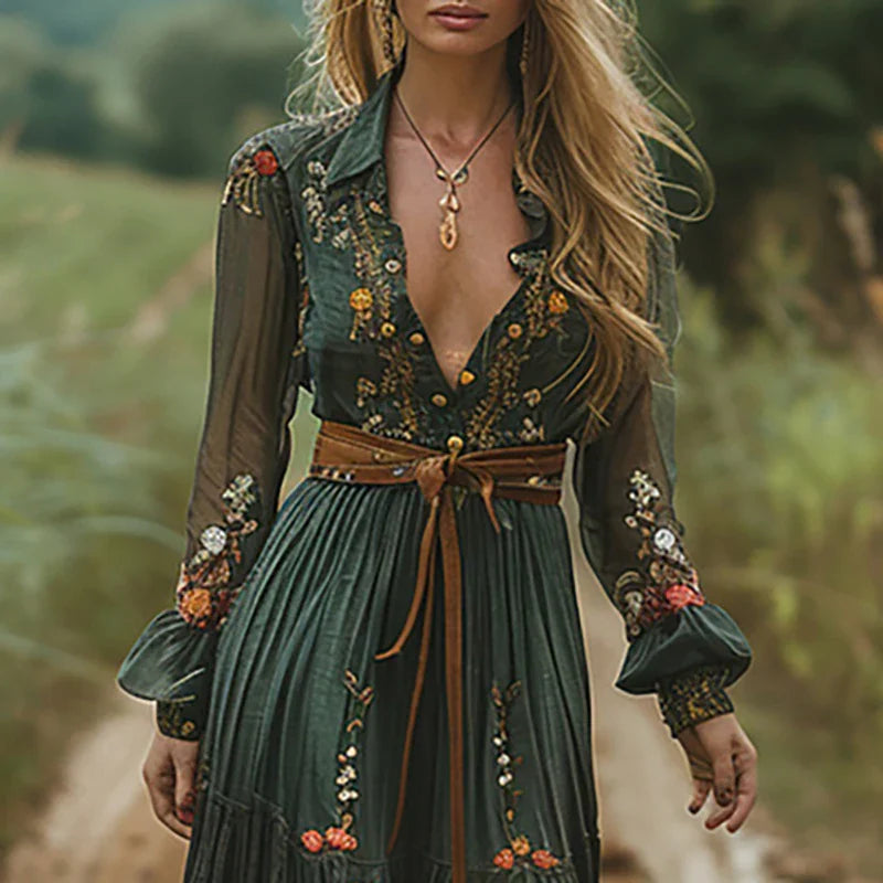 Sera Women’s Maxi Dress featuring a vibrant floral print and elegant pleated design, perfect for summer outings and special occasions. 1