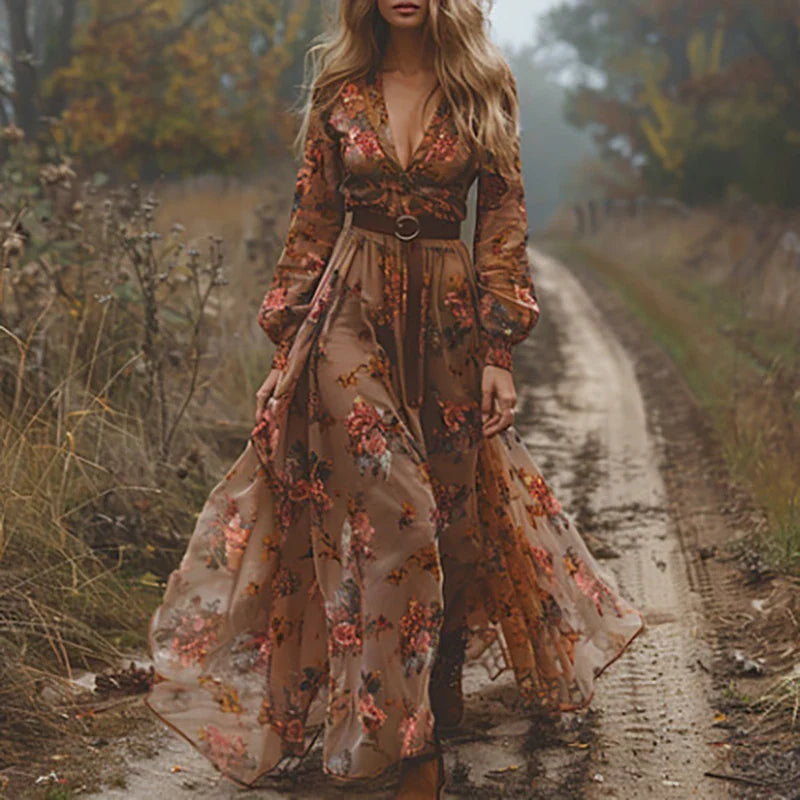 Sera Women’s Maxi Dress featuring a vibrant floral print and elegant pleated design, perfect for summer outings and special occasions. 3