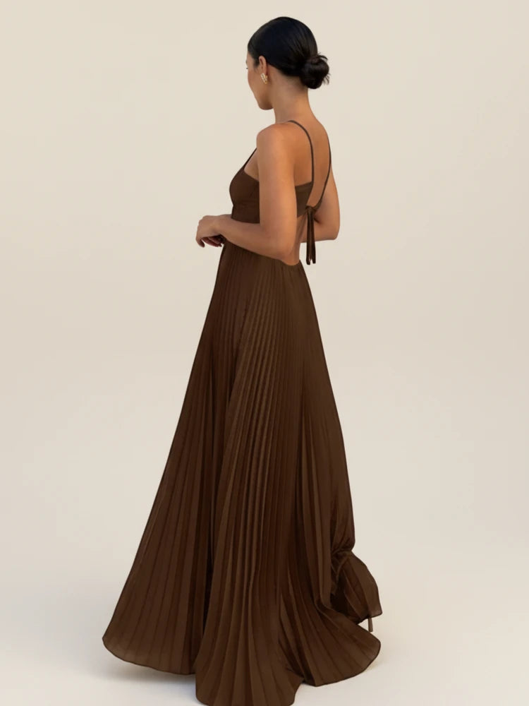 Sera Women's Maxi Dress featuring a strappy halter neckline and elegant pleated A-line design, perfect for summer occasions and casual outings. 1