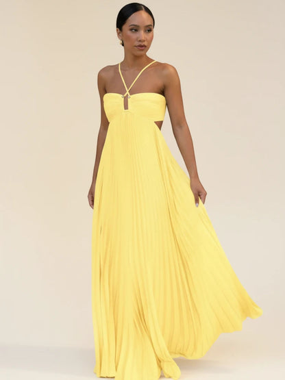 Sera Women's Maxi Dress featuring a strappy halter neckline and elegant pleated A-line design, perfect for summer occasions and casual outings. 2