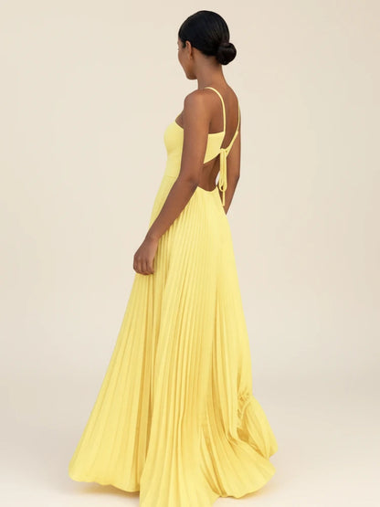 Sera Women's Maxi Dress featuring a strappy halter neckline and elegant pleated A-line design, perfect for summer occasions and casual outings. 3