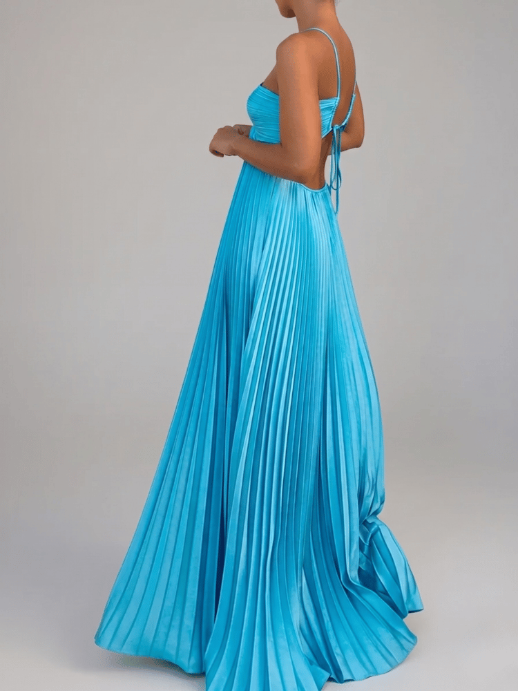 Sera Women's Maxi Dress featuring a strappy halter neckline and elegant pleated A-line design, perfect for summer occasions and casual outings. 5