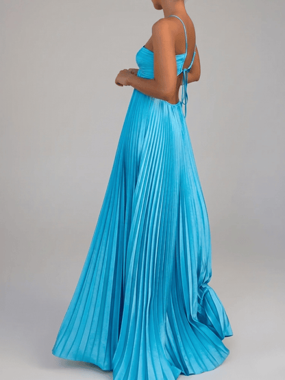 Sera Women's Maxi Dress featuring a strappy halter neckline and elegant pleated A-line design, perfect for summer occasions and casual outings. 5