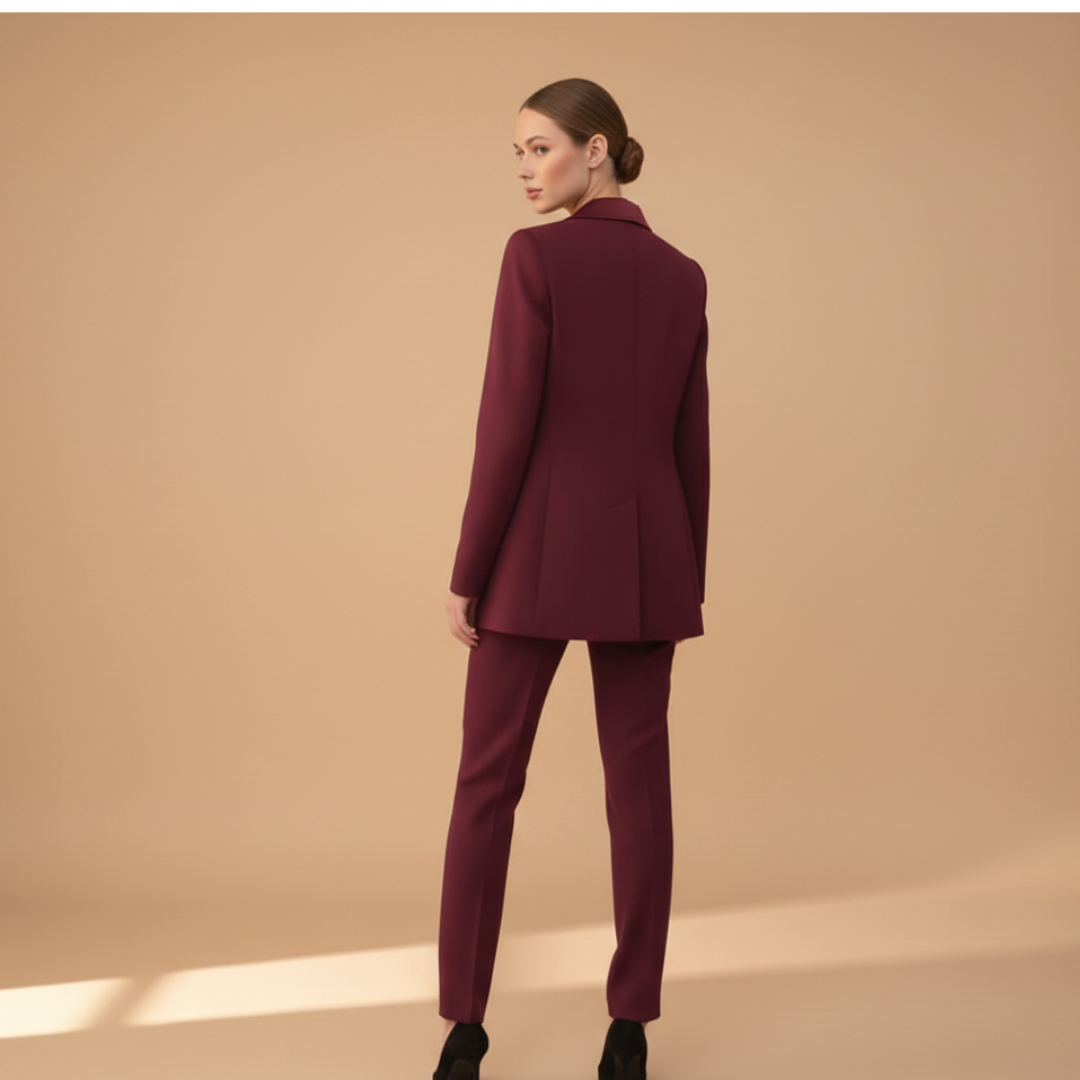 Sera Women’s Suit featuring a tailored jacket, stylish waistcoat, and straight-leg trousers, perfect for professional and formal occasions. 2