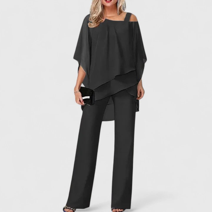 Serene Women’s Pants and Top Set featuring a tailored fit, ideal for versatile styling and comfortable wear, perfect for casual or professional occasions. 0