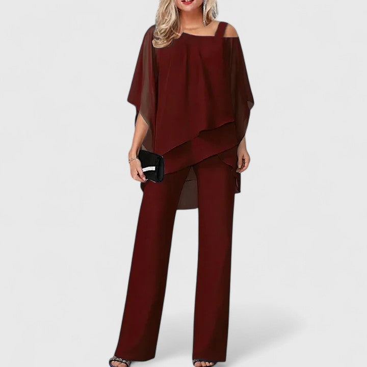 Serene Women’s Pants and Top Set featuring a tailored fit, ideal for versatile styling and comfortable wear, perfect for casual or professional occasions. 1