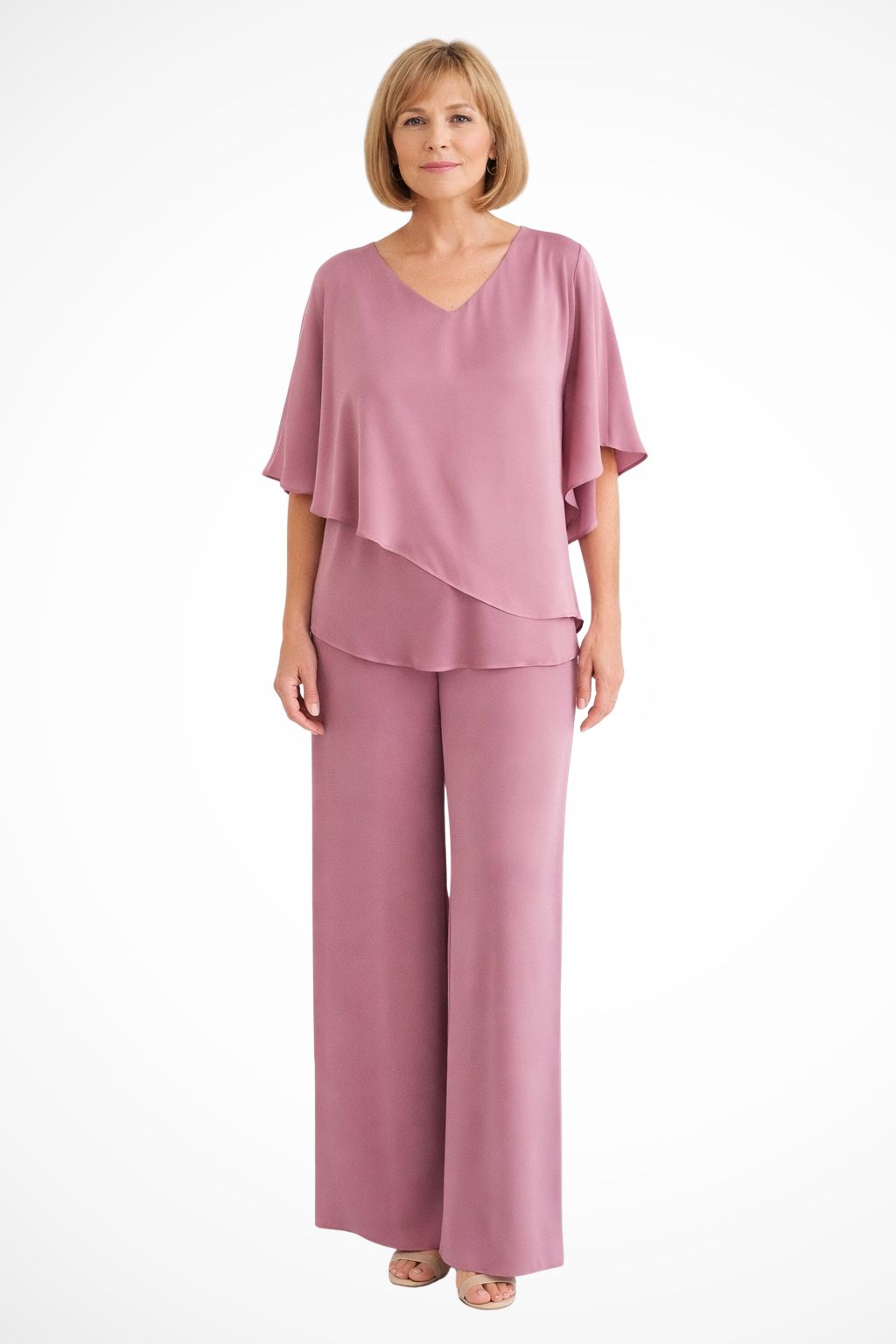 Serene Women’s Set featuring a stylish V neckline and batwing sleeves in vibrant cobalt blue, perfect for casual outings and comfortable wear. 1