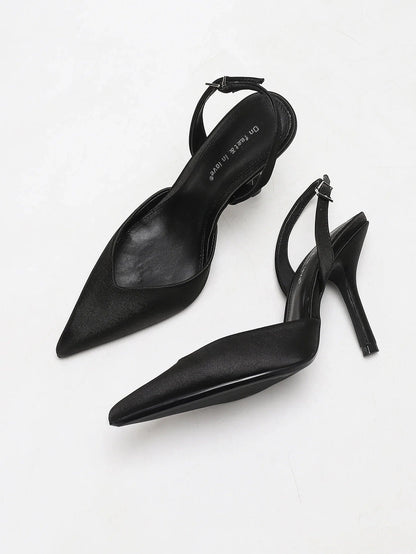 Serene Women’s Slingback Heels featuring a stylish pointed toe design and elegant satin finish, perfect for formal occasions and chic everyday wear. 2
