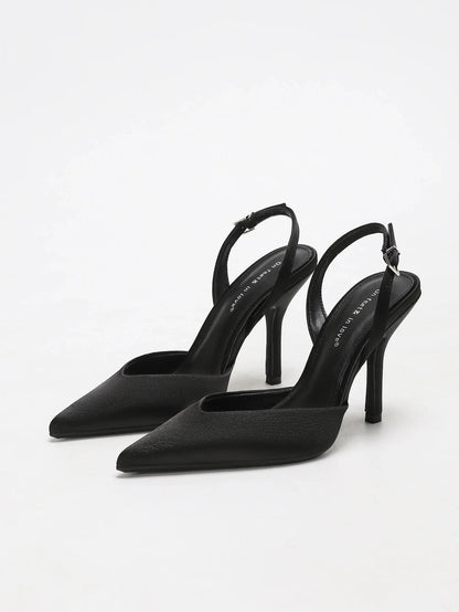 Serene Women’s Slingback Heels featuring a stylish pointed toe design and elegant satin finish, perfect for formal occasions and chic everyday wear. 3