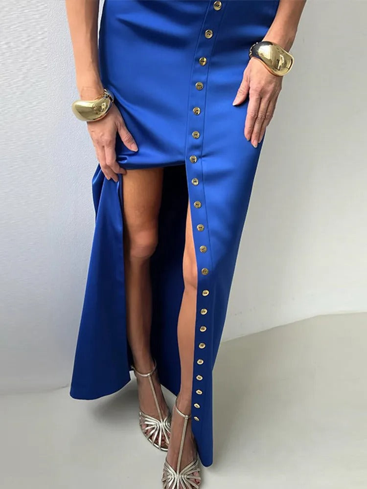 Sierra Women's Co Ord Set featuring a stylish sleeveless cropped top and a button-up maxi skirt, perfect for summer outings and casual events. 2