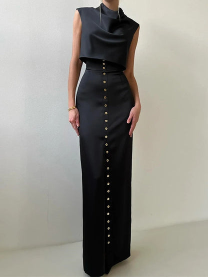 Sierra Women's Co Ord Set featuring a stylish sleeveless cropped top and a button-up maxi skirt, perfect for summer outings and casual events. 4