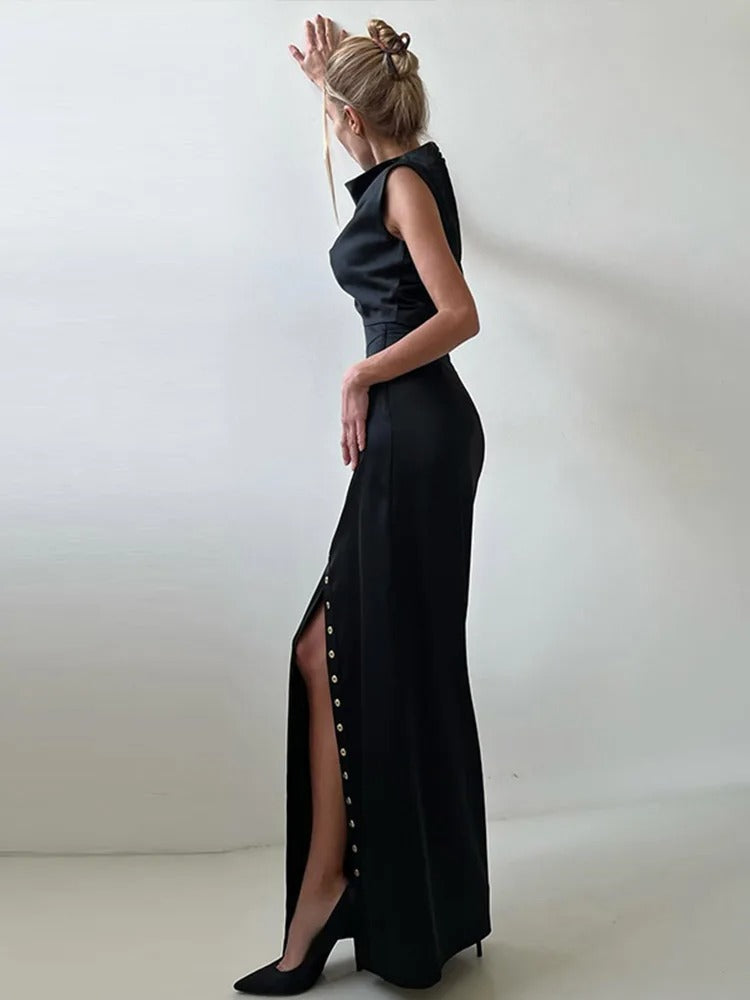 Sierra Women's Co Ord Set featuring a stylish sleeveless cropped top and a button-up maxi skirt, perfect for summer outings and casual events. 6