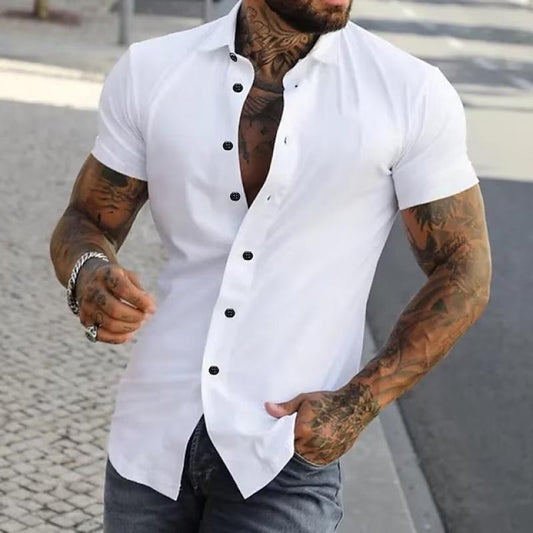 Sleek men's short sleeve shirt featuring a modern slim fit design, perfect for casual or semi-formal occasions. 0