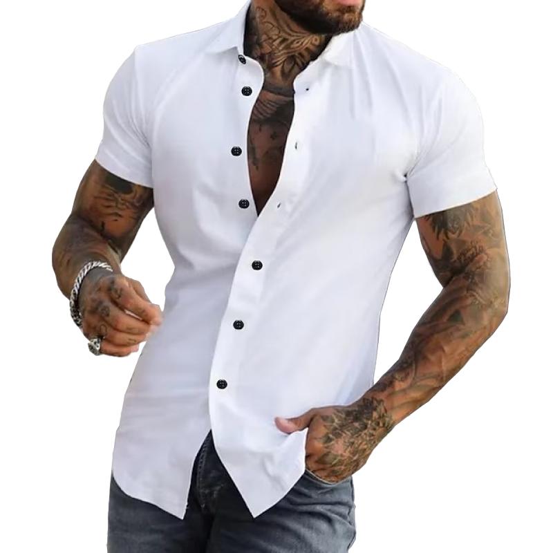 Sleek men's short sleeve shirt featuring a modern slim fit design, perfect for casual or semi-formal occasions. 1
