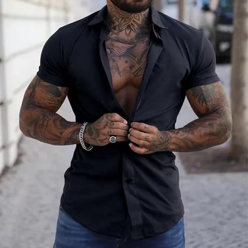 Sleek men's short sleeve shirt featuring a modern slim fit design, perfect for casual or semi-formal occasions. 3
