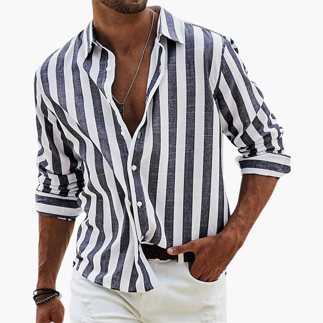 Sleek men's shirt featuring a stylish striped design, crafted for lightweight comfort and a modern fit. 1