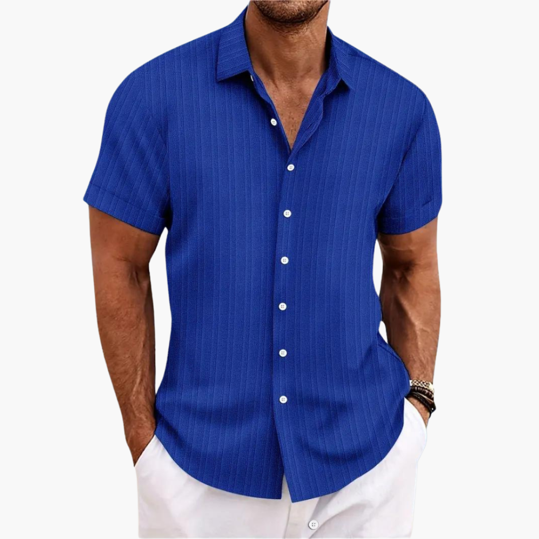 Sleek men's shirt featuring a stylish striped pattern and a classic button-up design, perfect for formal or casual occasions. 10