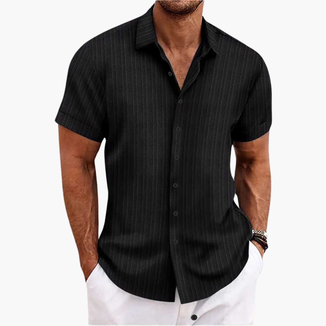 Sleek men's shirt featuring a stylish striped pattern and a classic button-up design, perfect for formal or casual occasions. 11