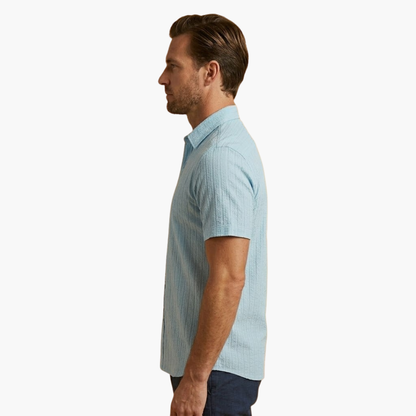 Sleek men's shirt featuring a stylish striped pattern and a classic button-up design, perfect for formal or casual occasions. 3