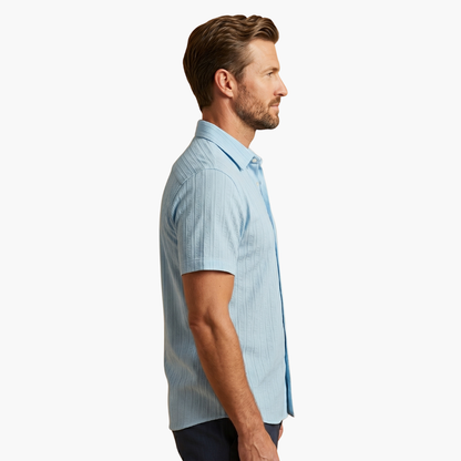 Sleek men's shirt featuring a stylish striped pattern and a classic button-up design, perfect for formal or casual occasions. 5