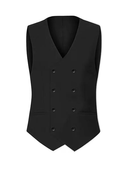 Sleek men's suit set featuring a slim fit design and double-breasted waistcoat, perfect for weddings and formal events. 4