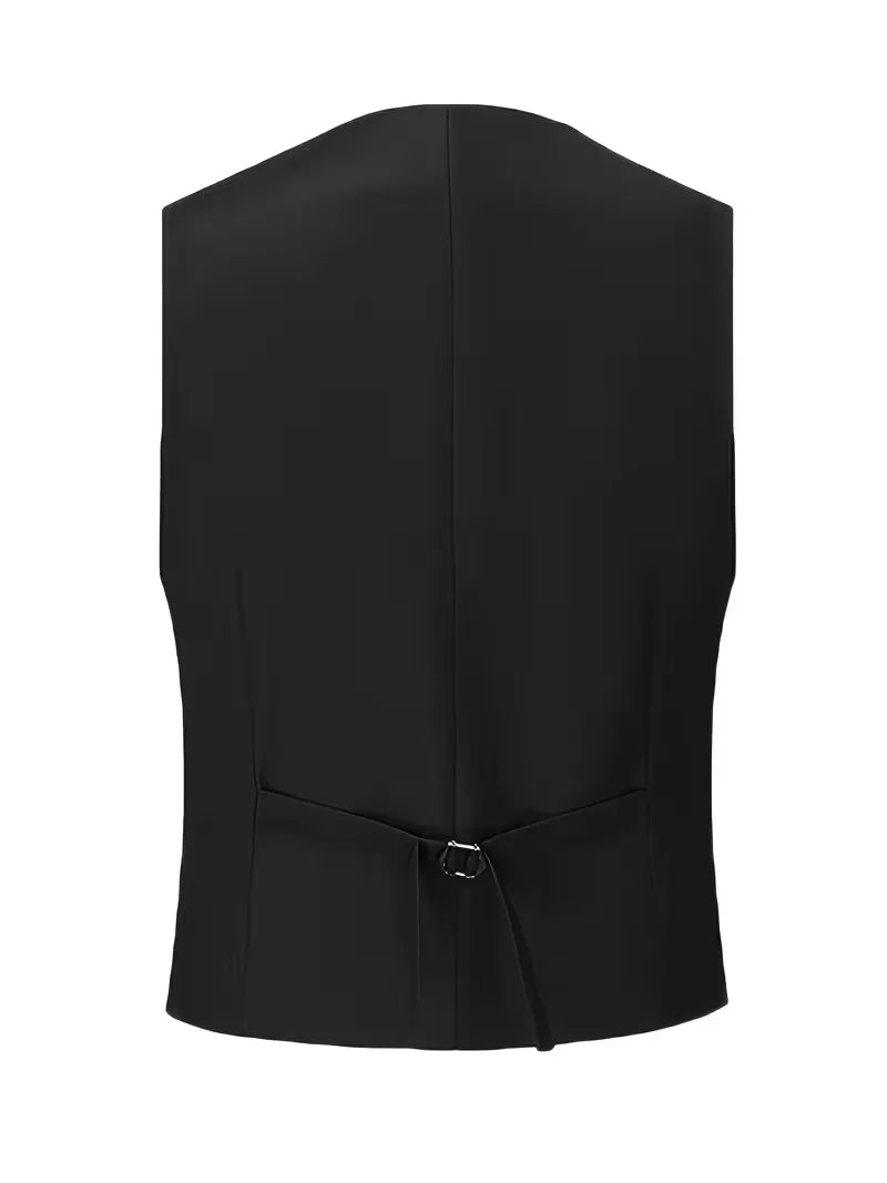 Sleek men's suit set featuring a slim fit design and double-breasted waistcoat, perfect for weddings and formal events. 5