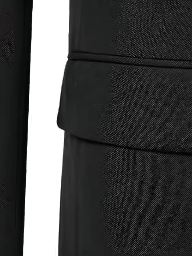 Sleek men's suit set featuring a slim fit design and double-breasted waistcoat, perfect for weddings and formal events. 7