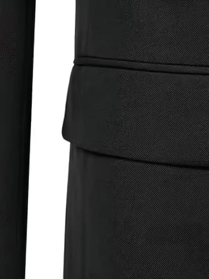 Sleek men's suit set featuring a slim fit design and double-breasted waistcoat, perfect for weddings and formal events. 7