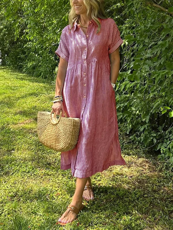 Sleek women’s dress featuring a stylish button-up front and a chic vertical stripe design, perfect for both casual and formal occasions. 3