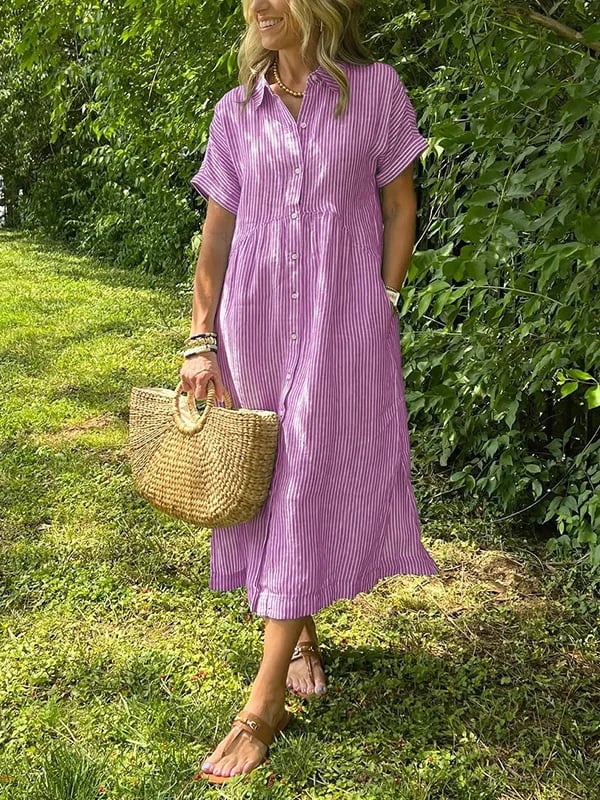 Sleek women’s dress featuring a stylish button-up front and a chic vertical stripe design, perfect for both casual and formal occasions. 5