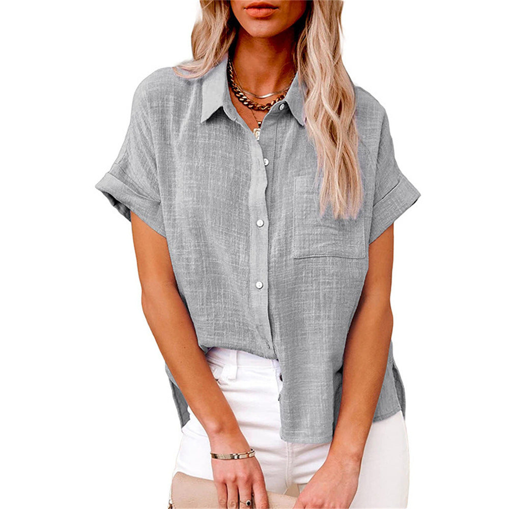 Sleek women's shirt featuring a stylish collared neckline and a practical front pocket, perfect for both casual and professional looks. 5