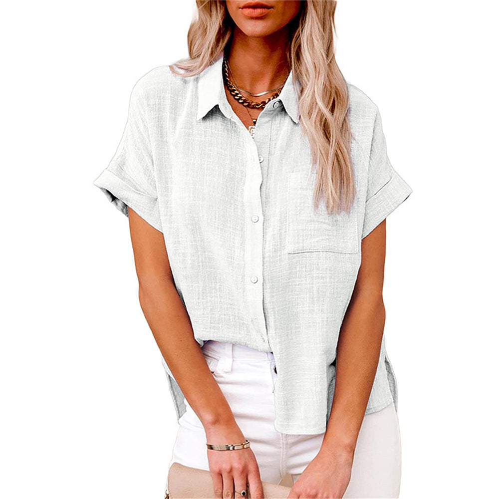 Sleek women's shirt featuring a stylish collared neckline and a practical front pocket, perfect for both casual and professional looks. 6