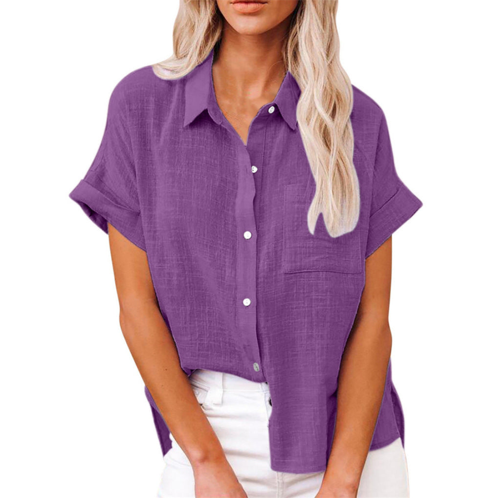 Sleek women's shirt featuring a stylish collared neckline and a practical front pocket, perfect for both casual and professional looks. 7