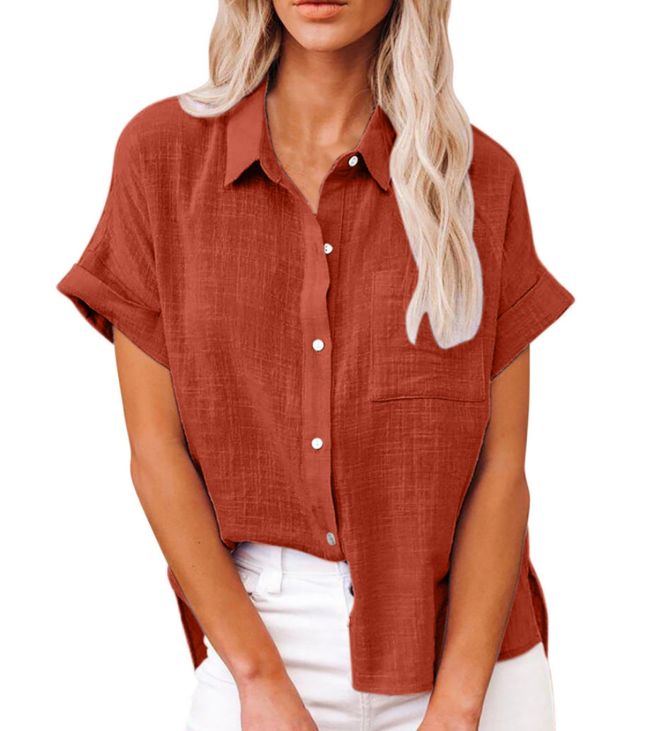 Sleek women's shirt featuring a stylish collared neckline and a practical front pocket, perfect for both casual and professional looks. 8