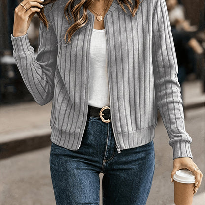 Sloane Women's Ribbed Zip-Up Jacket in a stylish design, showcasing refined comfort and versatility for everyday wear. 10