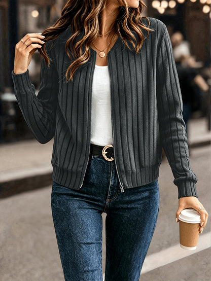 Sloane Women's Ribbed Zip-Up Jacket in a stylish design, showcasing refined comfort and versatility for everyday wear. 3